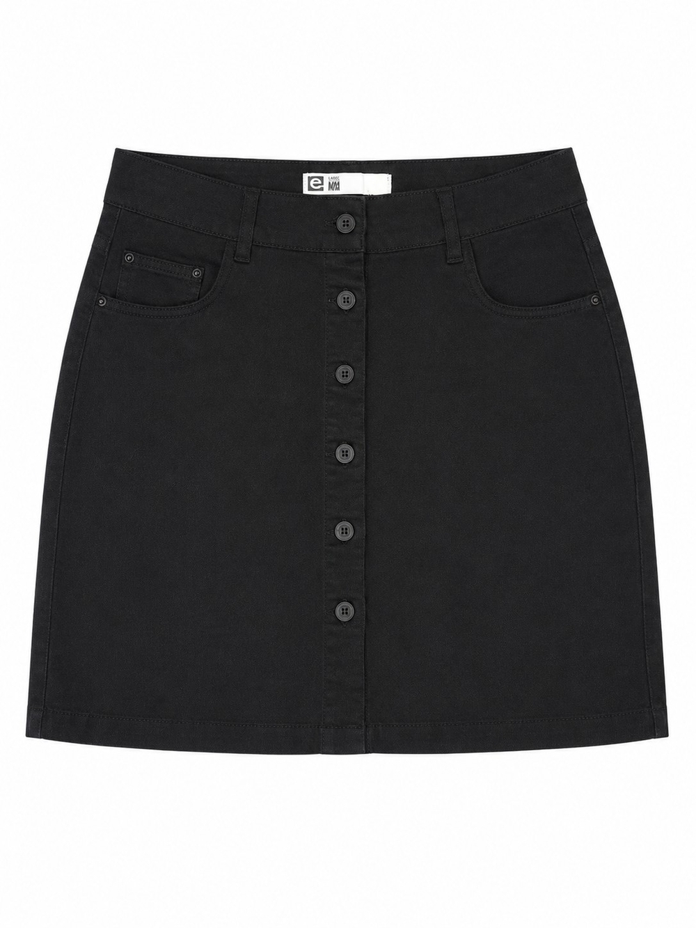 Black Denim Button Front Mini Skirt High Rise Y2K Casual Size Medium